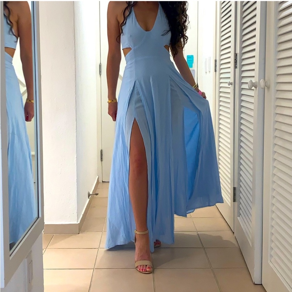 Light blue backless maxi dress size small